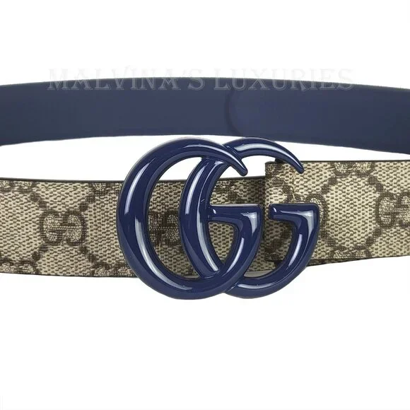 GUCCI BELT 414516 GG LOGO SUPREME MONOGRAM BLUE MARMONT BUCKLE UNISEX 115 / 46 - Picture 5 of 16